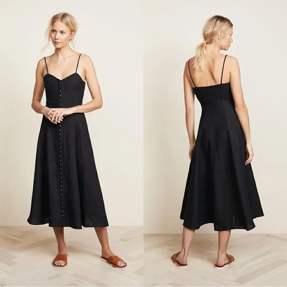 NEW MARA HOFFMAN ROBYN Linen/hemp midi dress in black